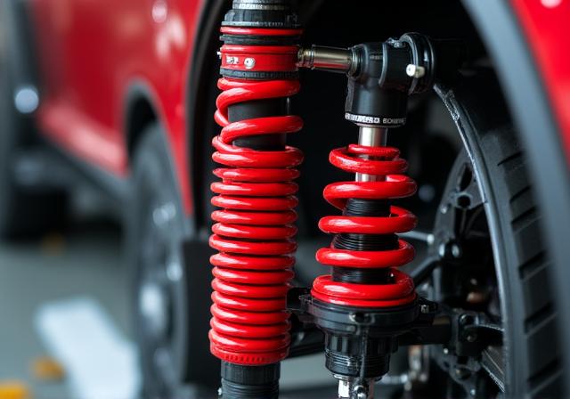 Adjustable coilovers being installed