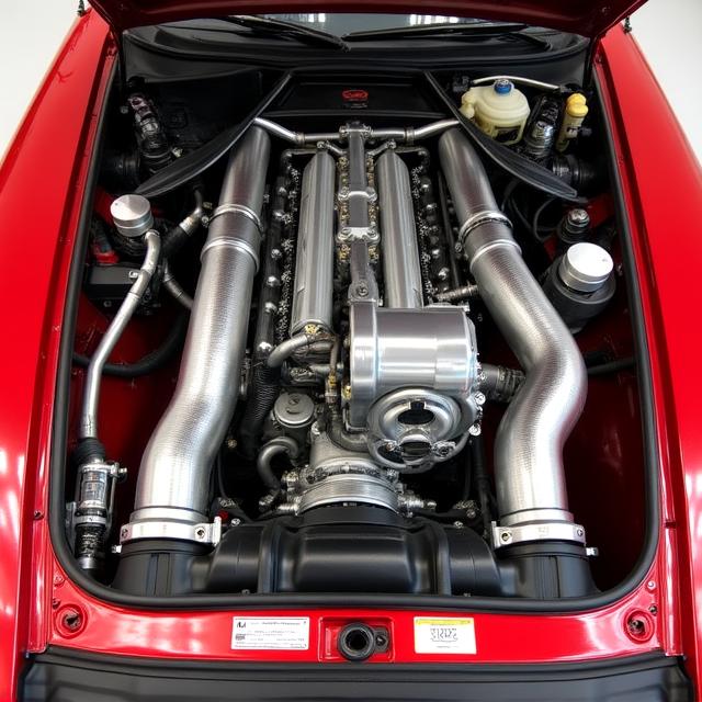 Custom intercooler piping in high-performance engine bay
